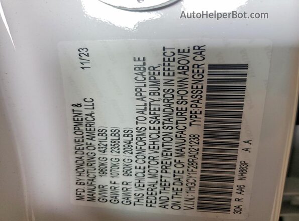 1HGCY1F28RA021238 2024 HONDA ACCORD White VIN sticker view