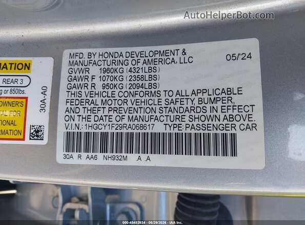 1HGCY1F29RA068617 2024 HONDA ACCORD Silver Widok komory silnika