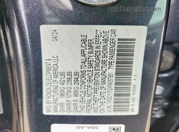 1HGCY1F2XRA057951 2024 HONDA ACCORD Gray ძრავის განყოფილების ხედი