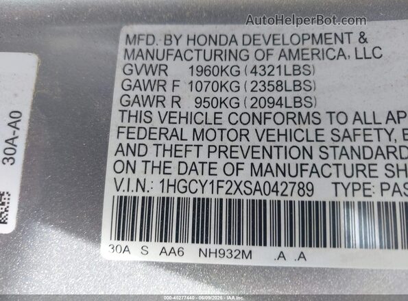 1HGCY1F2XSA042789 2025 HONDA ACCORD Silver Widok komory silnika