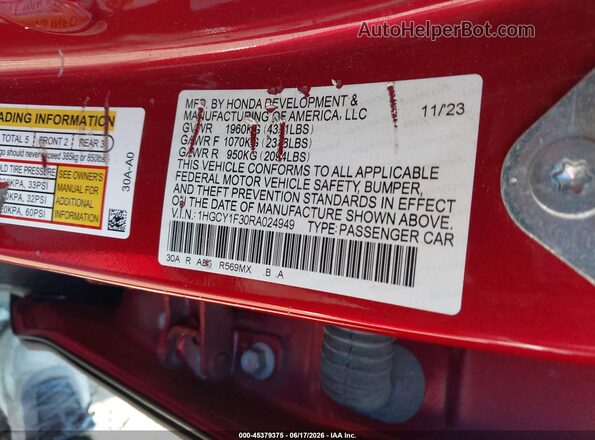 1HGCY1F30RA024949 2024 HONDA ACCORD Red Вид підкапотного простору