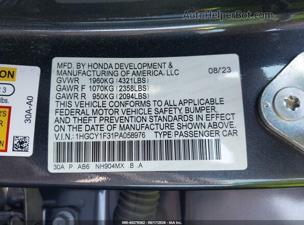 1HGCY1F31PA058976 2023 HONDA ACCORD Синий Вид подкапотного пространства