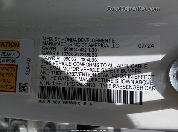 1HGCY1F32RA083498 2024 HONDA ACCORD White Շարժիչի բաժամունքի տեսք