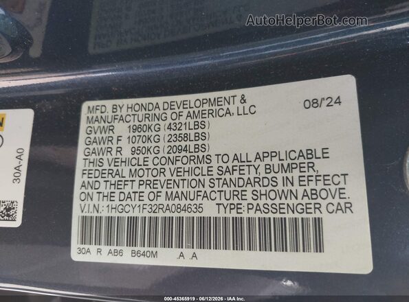 1HGCY1F32RA084635 2024 HONDA ACCORD Blue ძრავის განყოფილების ხედი