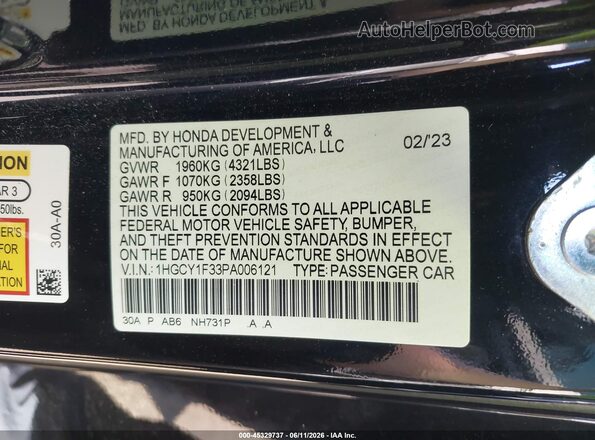 1HGCY1F33PA006121 2023 HONDA ACCORD Black Engine compartment view