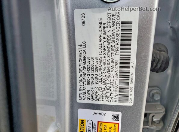 1HGCY1F33RA007661 2024 HONDA ACCORD Silver Շարժիչի բաժամունքի տեսք