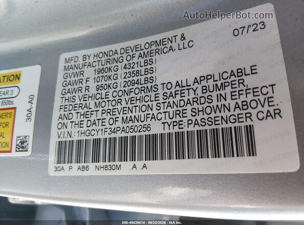 1HGCY1F34PA050256 2023 HONDA ACCORD Silver ძრავის განყოფილების ხედი