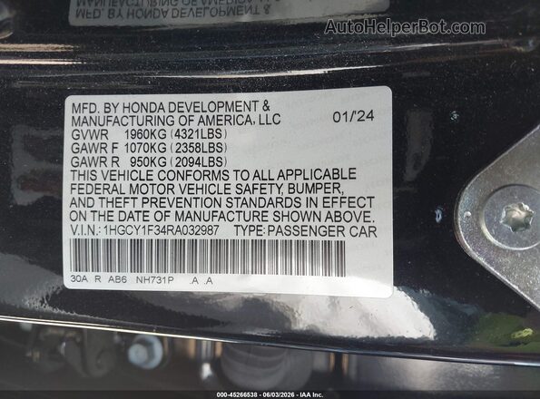 1HGCY1F34RA032987 2024 HONDA ACCORD Black Widok komory silnika