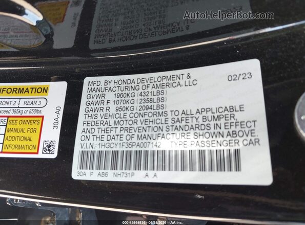 1HGCY1F35PA007142 2023 HONDA ACCORD Black Vista del compartimento del motor