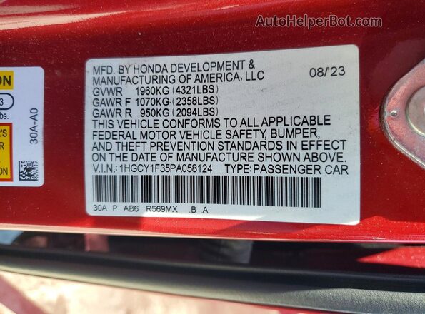 1HGCY1F35PA058124 2023 HONDA ACCORD Red 