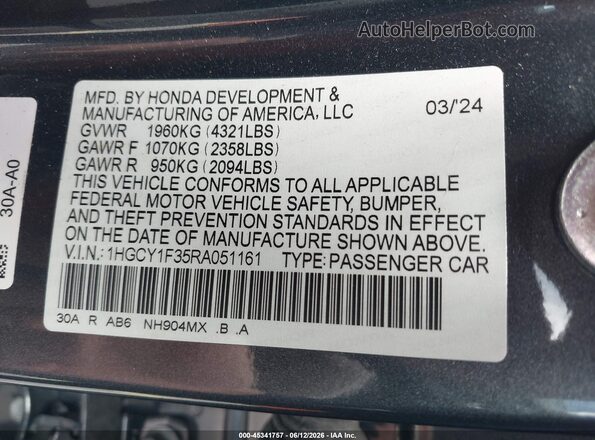 1HGCY1F35RA051161 2024 HONDA ACCORD Серый Вид подкапотного пространства
