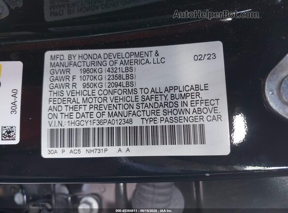 1HGCY1F36PA012348 2023 HONDA ACCORD Black Engine compartment view