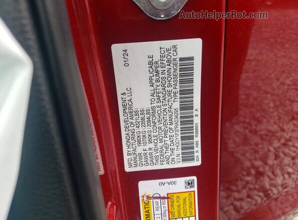 1HGCY1F37RA034295 2024 HONDA ACCORD Red VIN კოდის სტიკერის ხედი