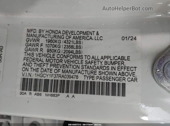 1HGCY1F37RA039478 2024 HONDA ACCORD White Engine compartment view