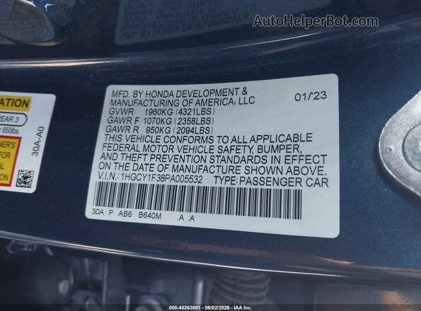 1HGCY1F38PA005532 2023 HONDA ACCORD Blue ძრავის განყოფილების ხედი