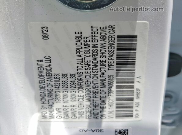 1HGCY1F39PA055159 2023 HONDA ACCORD White VIN კოდის სტიკერის ხედი
