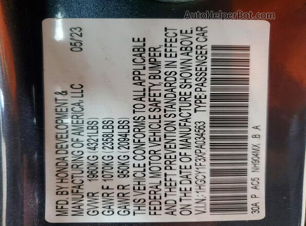 1HGCY1F3XPA034563 2023 HONDA ACCORD Gray 