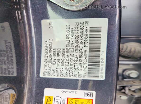 1HGCY1F3XRA012355 2024 HONDA ACCORD Gray Vista de la etiqueta del VIN