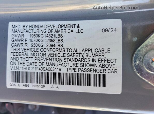 1HGCY1F40SA003419 2025 HONDA ACCORD Gray 