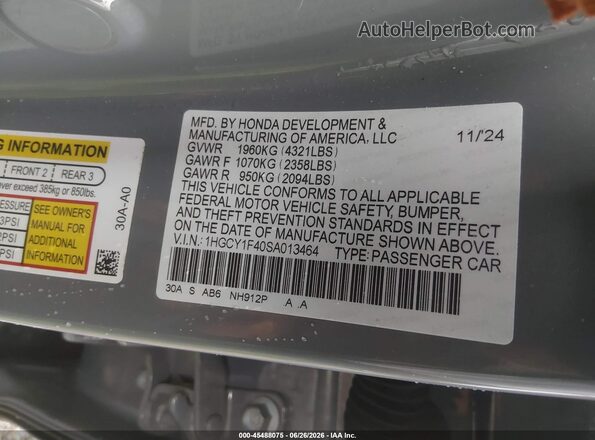 1HGCY1F40SA013464 2025 HONDA ACCORD Gray Շարժիչի բաժամունքի տեսք