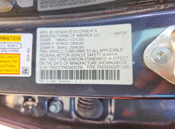 1HGCY1F40SA032158 2025 HONDA ACCORD Gray 