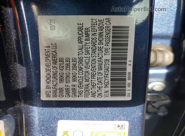 1HGCY1F41SA073138 2025 HONDA ACCORD Blue ძრავის განყოფილების ხედი