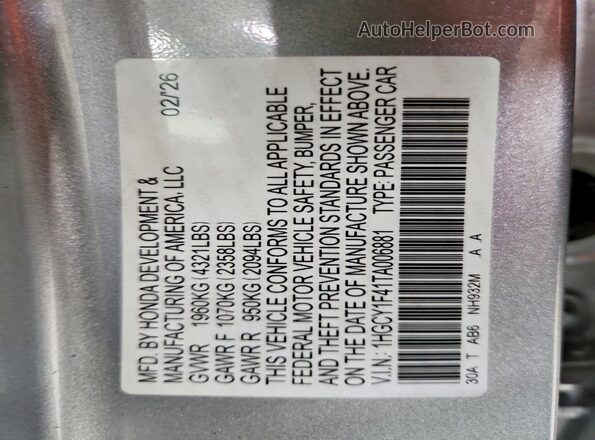 1HGCY1F41TA006881 2026 HONDA ACCORD Серебряный Вид подкапотного пространства