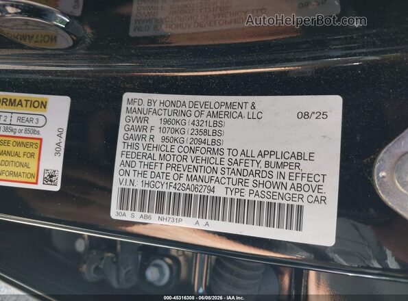 1HGCY1F42SA062794 2025 HONDA ACCORD Черный Вид подкапотного пространства