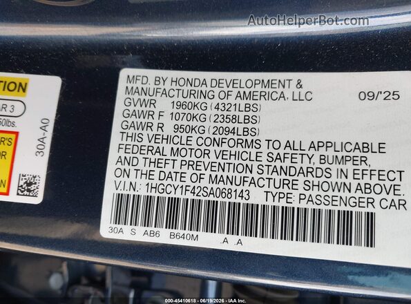 1HGCY1F42SA068143 2025 HONDA ACCORD Blue Engine compartment view