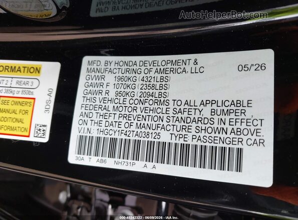 1HGCY1F42TA038125 2026 HONDA ACCORD Black Вид підкапотного простору