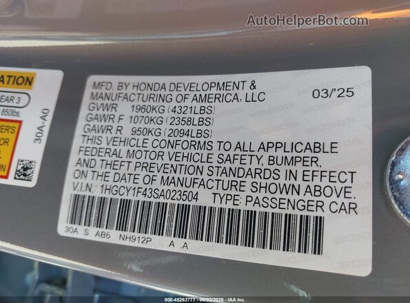 1HGCY1F43SA023504 2025 HONDA ACCORD Gray Շարժիչի բաժամունքի տեսք