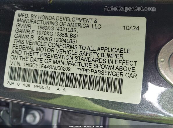 1HGCY1F44SA006209 2025 HONDA ACCORD Gray Engine compartment view