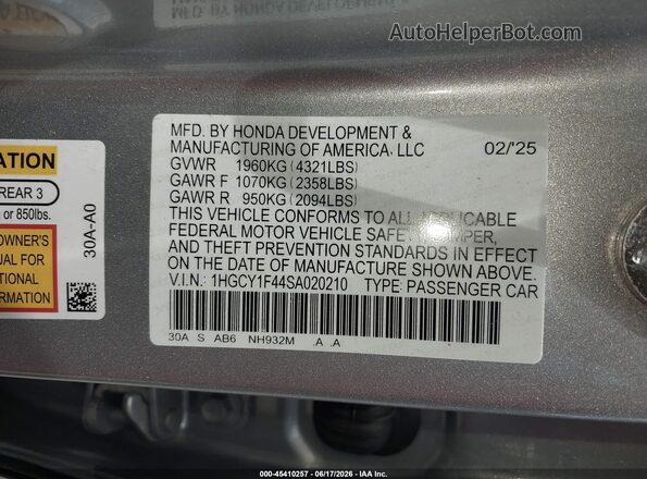 1HGCY1F44SA020210 2025 HONDA ACCORD Silver Engine compartment view
