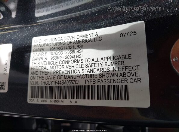 1HGCY1F44SA055703 2025 HONDA ACCORD Серый Вид подкапотного пространства