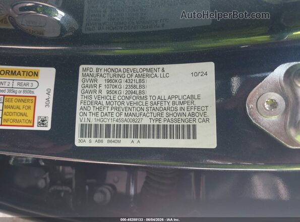 1HGCY1F45SA008227 2025 HONDA ACCORD Blue Engine compartment view