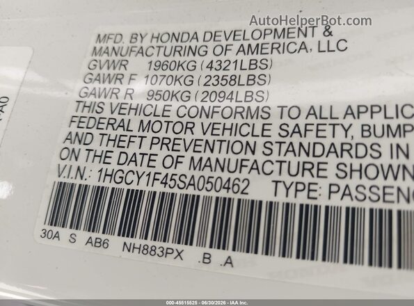 1HGCY1F45SA050462 2025 HONDA ACCORD Белый Вид подкапотного пространства