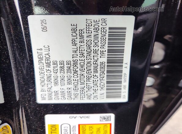 1HGCY1F47SA038295 2025 HONDA ACCORD Черный Вид наклейки с VIN-кодом