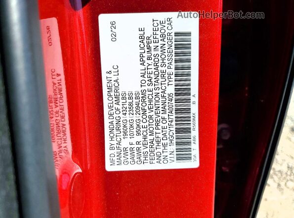 1HGCY1F47TA007405 2026 HONDA ACCORD Burgundy 