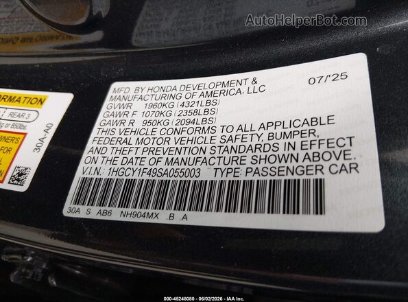 1HGCY1F49SA055003 2025 HONDA ACCORD Gray Engine compartment view