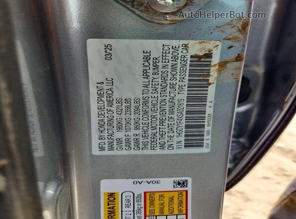 1HGCY1F4XSA021619 2025 HONDA ACCORD Silver Widok komory silnika