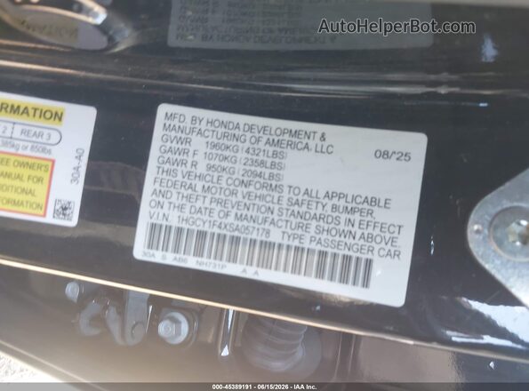 1HGCY1F4XSA057178 2025 HONDA ACCORD Black Вид підкапотного простору
