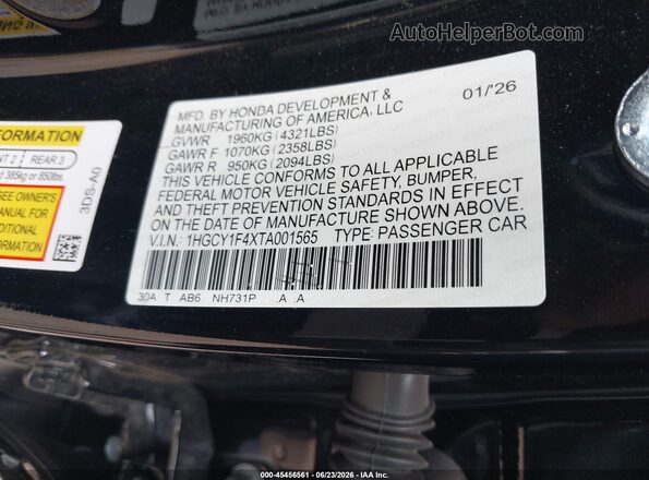 1HGCY1F4XTA001565 2026 HONDA ACCORD Black Вид підкапотного простору