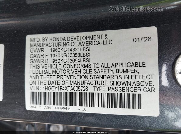 1HGCY1F4XTA005728 2026 HONDA ACCORD Blue 