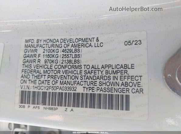 1HGCY2F50PA033932 2023 HONDA ACCORD White Engine compartment view