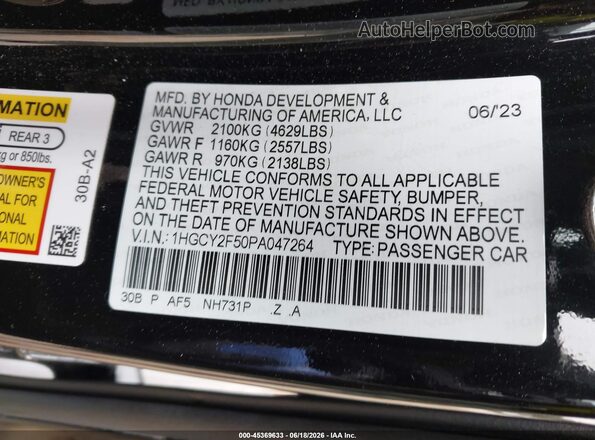 1HGCY2F50PA047264 2023 HONDA ACCORD Black Вид підкапотного простору