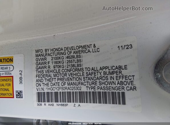 1HGCY2F50RA025302 2024 HONDA ACCORD White Вид підкапотного простору