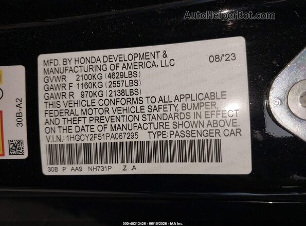 1HGCY2F51PA067295 2023 HONDA ACCORD Black ძრავის განყოფილების ხედი