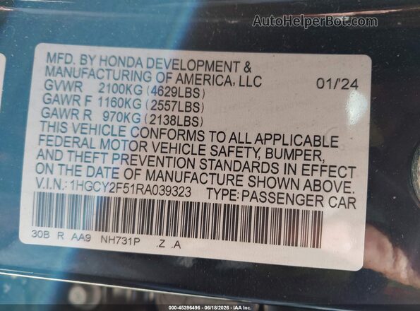 1HGCY2F51RA039323 2024 HONDA ACCORD Black Engine compartment view