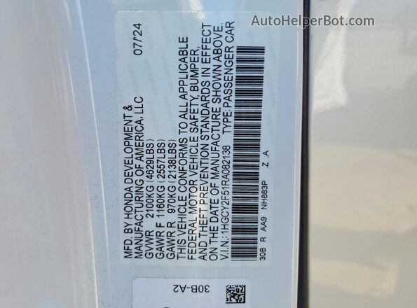 1HGCY2F51RA082138 2024 HONDA ACCORD Белый Вид подкапотного пространства