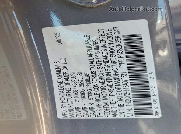 1HGCY2F51SA070531 2025 HONDA ACCORD Серый 